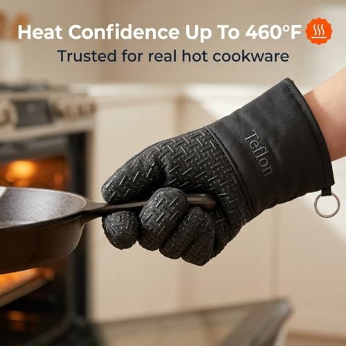 Xlnt Extra Long Black Oven Mitts, Heat Resistant