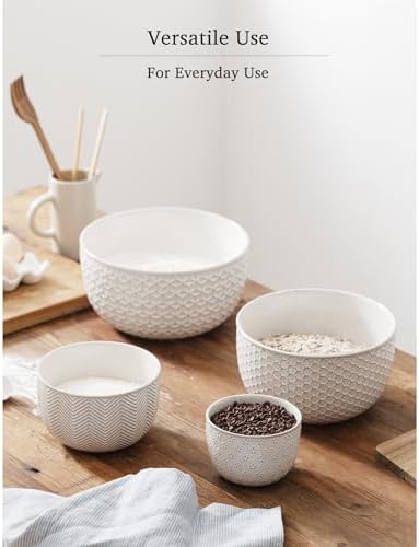 Ceramic Mixing Bowls, Embossed Nesting Bowls Set of 4, Mixing Bowl Set