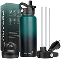 Water Bottle Insulated 32oz 40oz 64oz 128oz Straw Lid Spout Lid & 3
