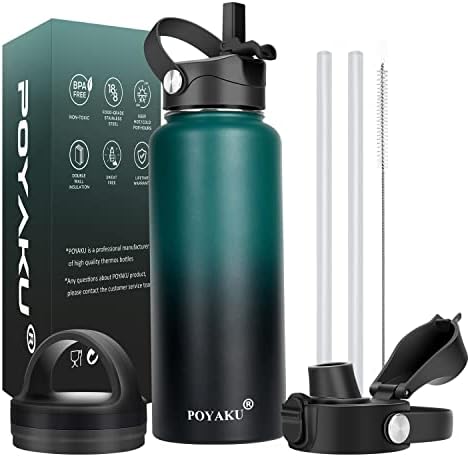 Water Bottle Insulated 32oz 40oz 64oz 128oz Straw Lid Spout Lid & 3