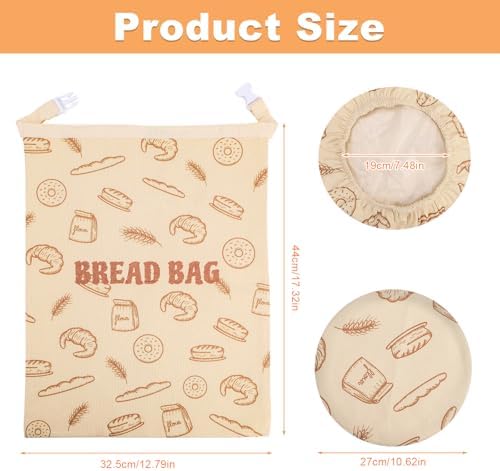 2 Pack Beeswax Bread Bags with 10'' Reusable Bowl Covers for Homemade