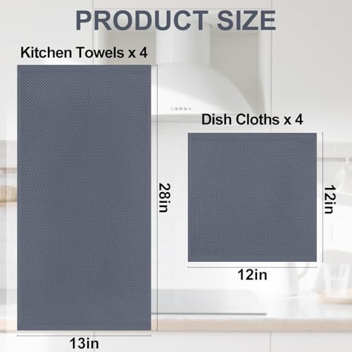 Homaxy 8 Pack 100% Cotton Kitchen Towels and Dishcloths Set, Dark Grey