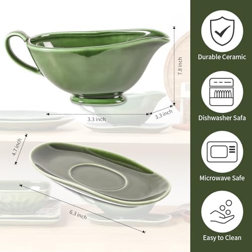 Vicrays Gravy Boat with Saucer - Large 17oz Ceramic Sauce Boat with