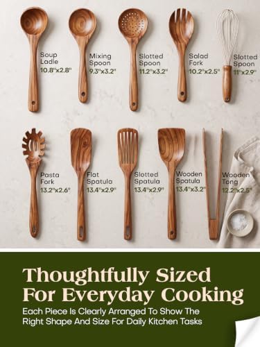 AIUHI 10-Piece Teak Wood Kitchen Utensil Set