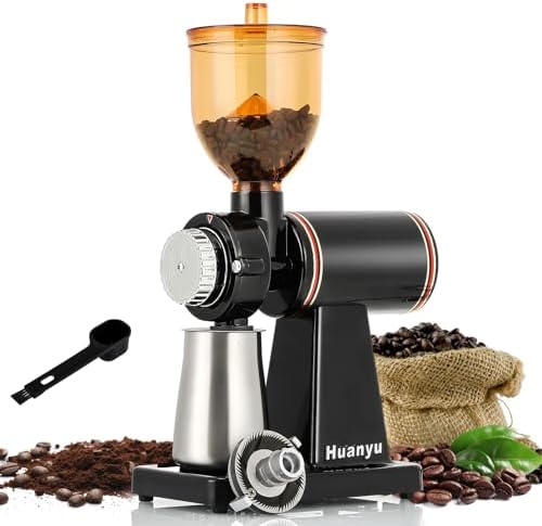 Huanyu 60mm Flat Burr Coffee Grinder, Black
