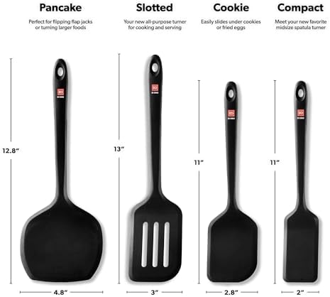 DI ORO Silicone Turner Spatula Set, 4-Piece, Black