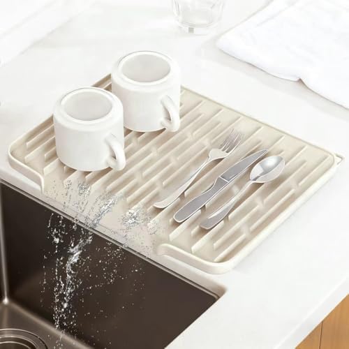 Silicone Kitchen Countertop Dish Drying Mat with Water Collection Tray