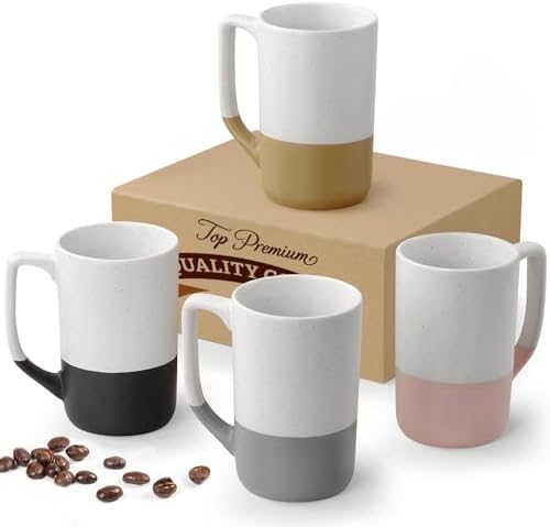 Large Ceramic Coffee Mug Set of 4, 16 oz Tea Cups with Handle