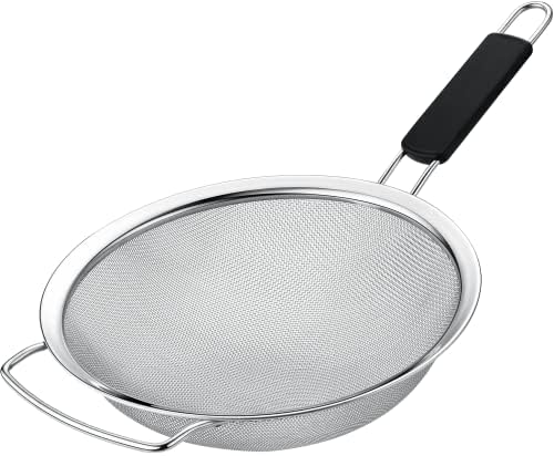 9" Large Fine Mesh Strainer with Thermo Plastic Rubber Handle - Sieve
