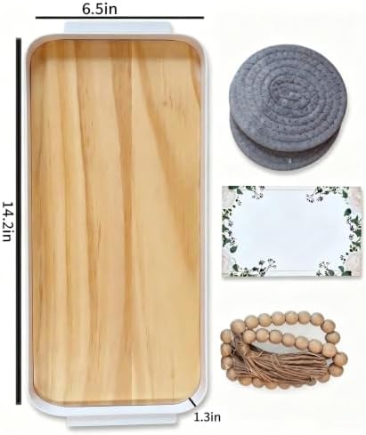 Wooden Tray with Iron Frame & Handles, 14 * 6.5 * 1.3 in Light Yellow