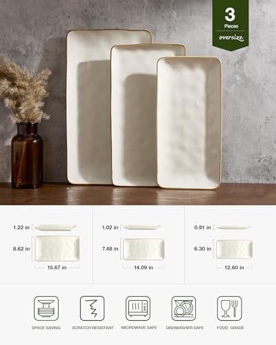 Famiware Serving Platters Set of 3 Sizes - Rectangular, Vanilla White