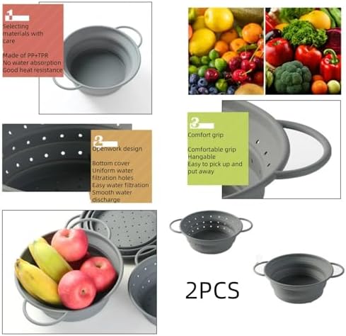Silicone Collapsible Colander Set, 2PCS, GGCLOUD 8.4 inch Food