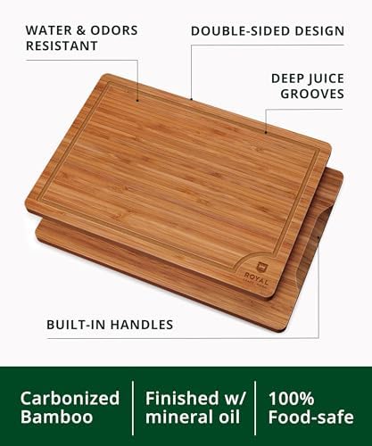 ROYAL CRAFT WOOD Premium Cutting Board Set – Carbonized Bamboo &