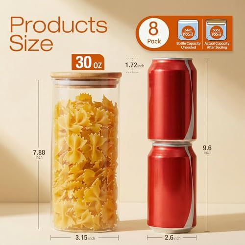 HomArtist Glass Jars with Bamboo Lids 28 floz [Set of 8], Glass