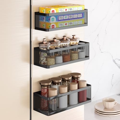 3-Pack Black Magnetic Spice Racks for Refrigerator