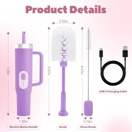 Electric Bottle Brush Cleaner with Straw Brush, 2 in 1 Long Handle