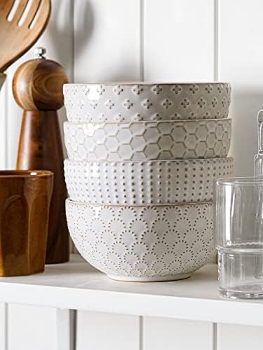 LE TAUCI Cereal bowls 26 oz, Ceramic Soup Bowl for Kitchen, Embossment
