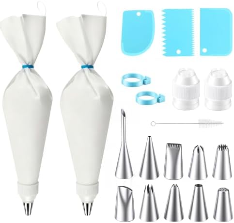 20PCS Reusable Piping Bags and Tips Set, 2 Pack 16 Inch Cotton Pastry