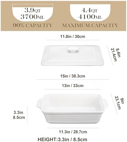 MALACASA 4.4 Qt Porcelain Casserole Dish with Lid