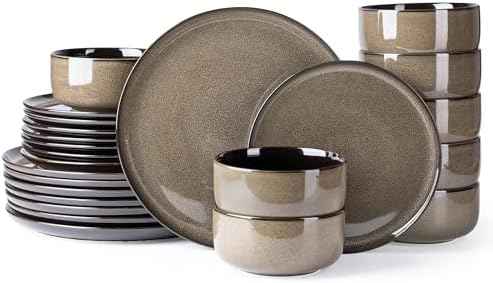 LERATIO Ceramic Dinnerware Sets for 8,24-Pcs Porcelain Plates and Bowls Set