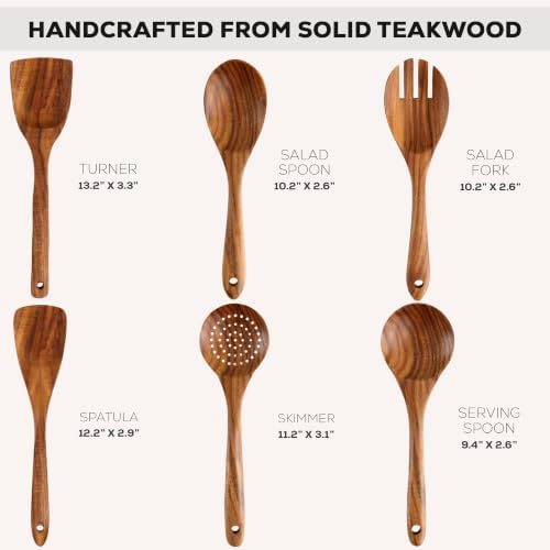 Zulay Kitchen 6-Piece Natural Teak Wooden Utensil Set