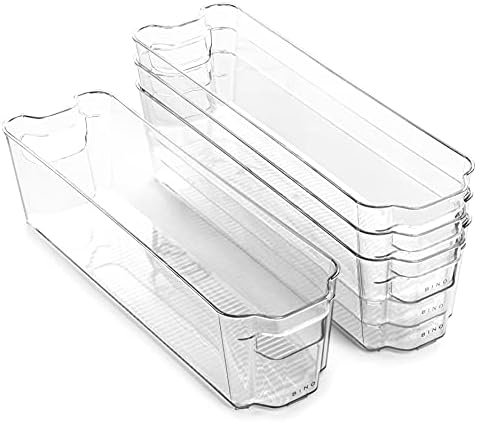 BINO | Stackable Storage Bins, Small - 4 Pack | The Stacker Collection | Clear Plastic Storage Bins | Organization and Storage Containers for Pantry & Fridge | Multi-Use Organizer Bins | BPA-Free