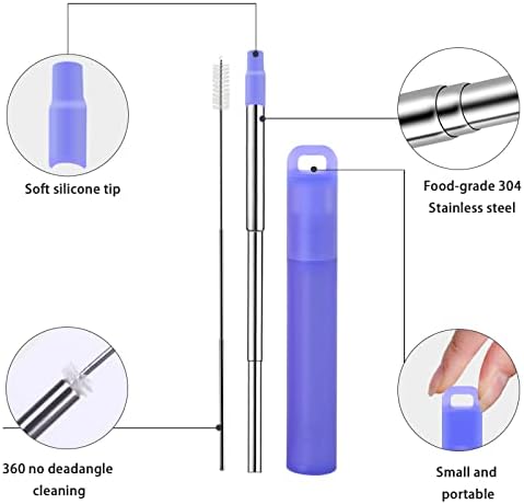NAIVELY-Reusable Metal Straws 2 Pack Collapsible Stainless Steel