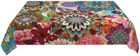 Rectangle 54x72 Boho Floral Table Cloth Colorful Flowers Tablecloth
