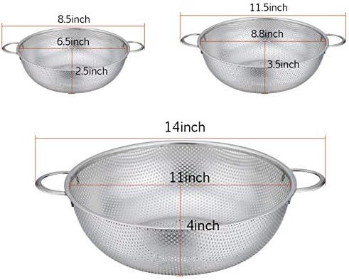 P&P CHEF Colander Set of 3, 1/3/5 Qt, Stainless Steel Colanders