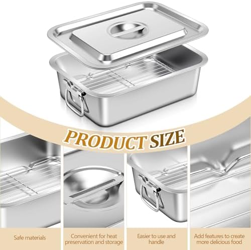2 Pack 4 Inch Deep Lasagna Pans with Lid Rack, 14.17 x 10.63 Inch