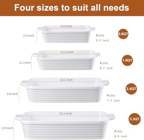 Ceramic Baking Dish Set of 4, White