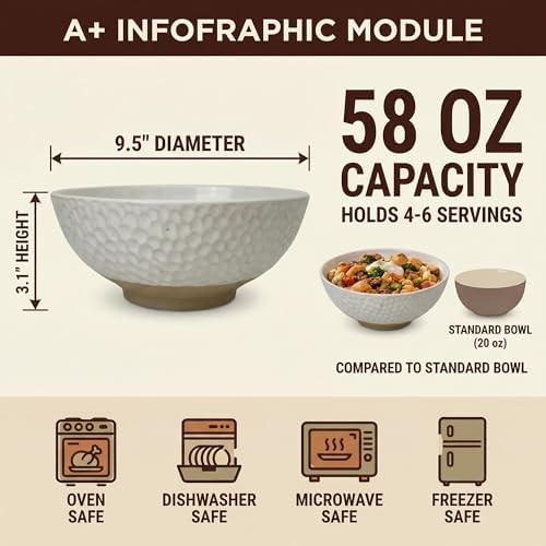 Large Ceramic Dinner Bowl - Handmade Salad Bowl Set, 58 oz. Dishwasher