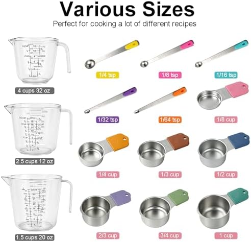Stainless Steel Measuring Cups and Spoons Set, 7 Magnetic Measuring