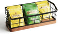 WILDMOS Tea Bag Organizer,Iron Wire Basket with Wooden Base.Tea