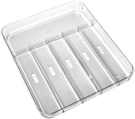 madesmart Clear 6-Compartment Silverware Tray, Grey