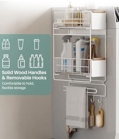 Pull Out Laundry Magnetic Organizer with 5 Hooks