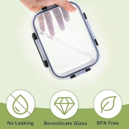 8 Pack Glass Food Storage Containers with Snap-Locking Lids