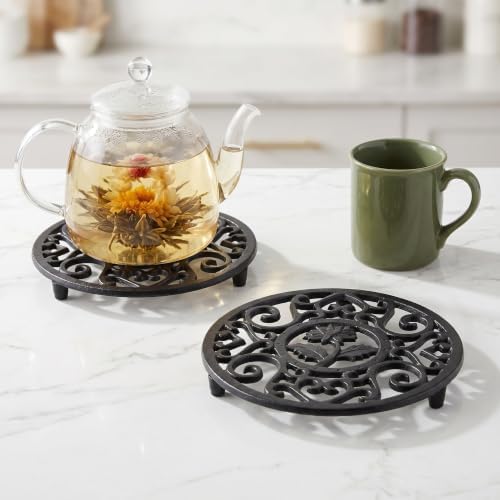 2 Piece Cast Iron Teapot Trivet Set, Anti Slip Heat Resistant Stand