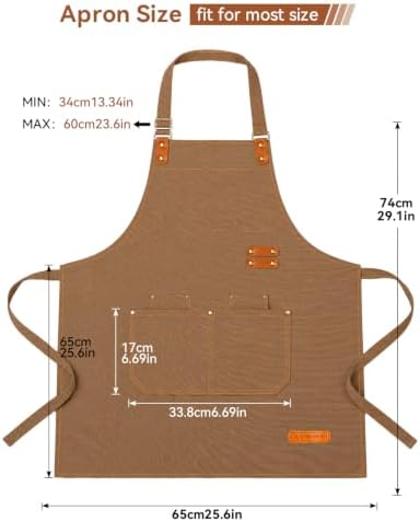 Teskyer Canvas Kitchen Apron with 4 Pockets, Brown