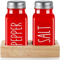 Red Salt and Pepper Shakers Set with Holder - Dopeca Glass Salt Shaker