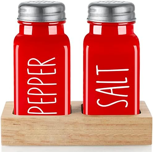 Red Salt and Pepper Shakers Set with Holder - Dopeca Glass Salt Shaker