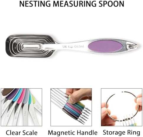 Magnetic Measuring Spoons Set of 7,Stainless Steel Measuring Spoons