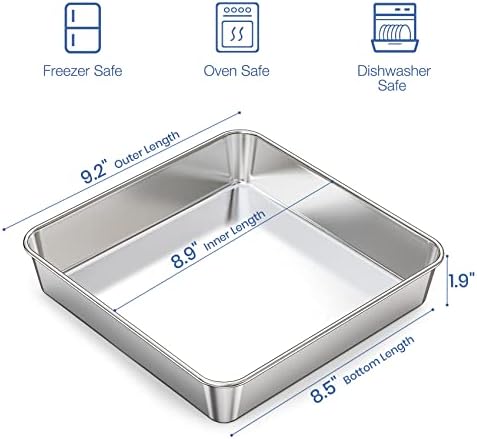 9 Inch Square Cake Pan Set of 2, Stainless Steel Baking Brownie Pan