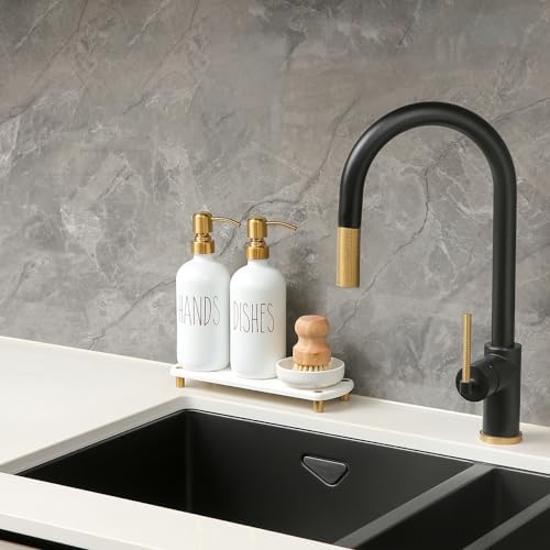 MOMEEMO Soap Dispenser Set, Stainless Steel Pumps, Gold & White