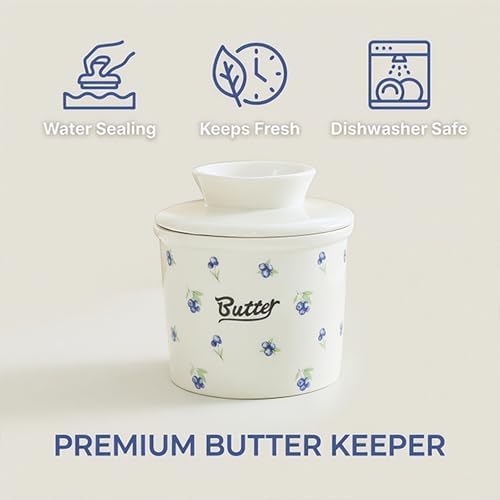Butter Crock with Water Line with Lid, Butter Keeper Soft Spreadable