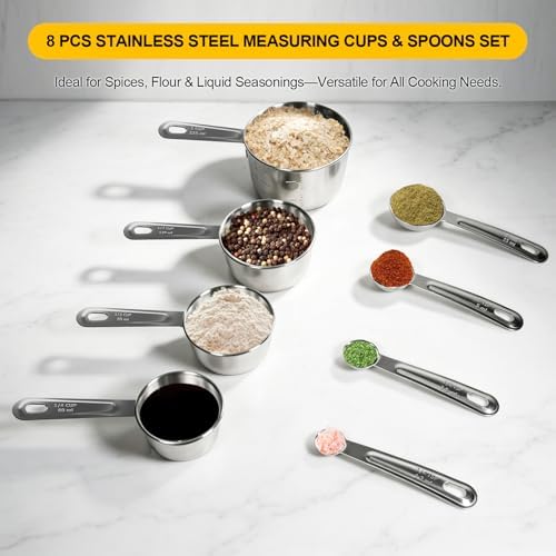 8 PCS Stainless Steel Measuring Cups and Spoons Set, Premium Measure