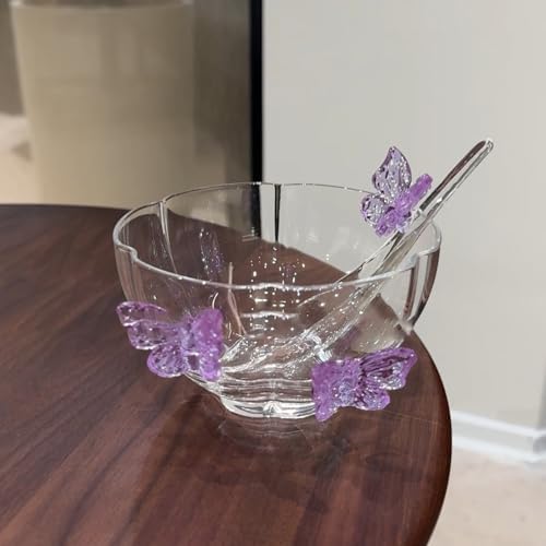 Glass Salad Bowl Set,With Butterfly Decoration, Includes A Glass