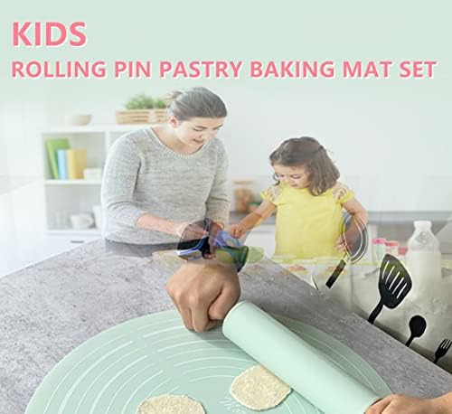 Xicennego Rolling Pin and Pastry Baking Mat Set for Kids, Food Grade