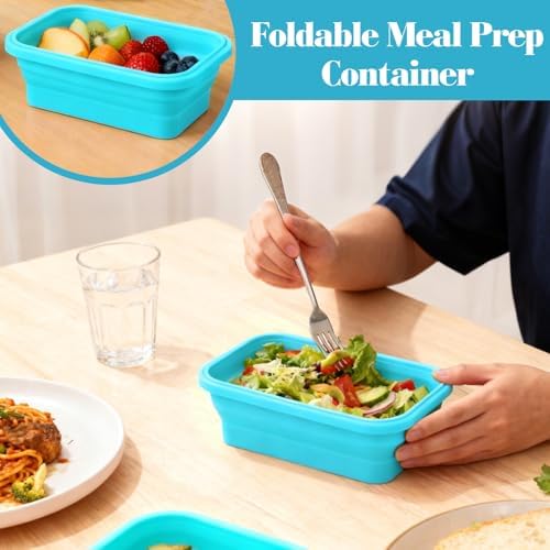 3 Pack Collapsible Silicone Food Storage Containers with Lids, Blue