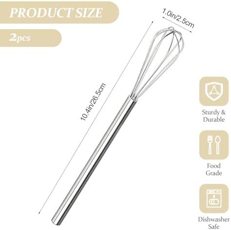 Stainless Steel Mini Whisk Set of 2 Long Handle Skinny Wire Whisk